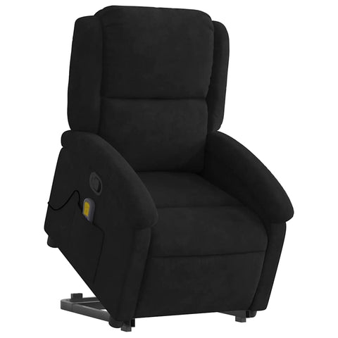 vidaXL Power Lift Wingback Armchair - Black Velvet Massage Recliner with Manual Recline and Side Pocket for Elderly