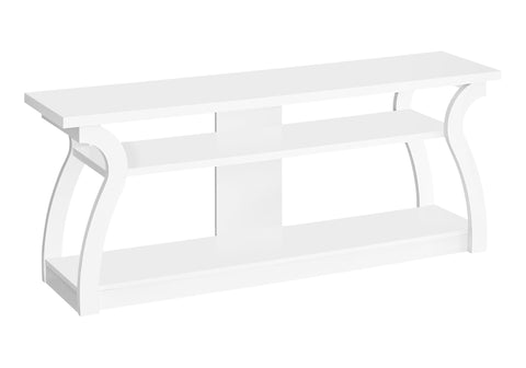 Monarch Specialties I 2665 Tv Stand, 60 Inch, Console, Media Entertainment Center, Storage Shelves, Living Room, Bedroom, Laminate, White, Contemporary, Modern