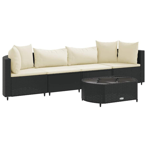 vidaXL 5-Piece Garden Sofa Set with Cushions in Polyrattan Black