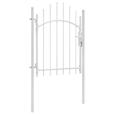 vidaXL Fence Gate, Metal Fence Post for Outdoor Patio Backyard Lawn Landscape, Garden Gate for Doorway Entrance Driveway, Steel White