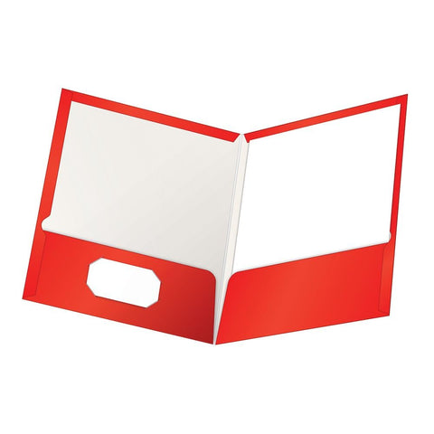 Oxford Laminated Twin-Pocket Folders, Letter Size, Red, Holds 100 Sheets, Box of 25 (51711EE)
