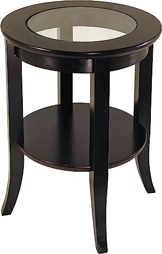 Winsome Genoa End Table with Glass Top, for Living Room, Bedroom, 23", Espresso