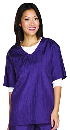 Top Performance V-Neck Grooming Smocks - Comfortable Pull-Over Nylon Tops for Professional Pet Groomers - Small, Plum,Purple
