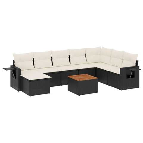 vidaXL Patio Sofa Set with Cushions 9 Piece, Outdoor Conversation Set, Sectional Sofa for Balcony Garden, Patio Furniture, Black Poly Rattan