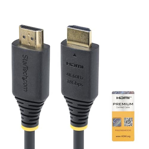 StarTech.com 15ft (4.5m) Premium Certified High Speed HDMI Cable, 4K 60Hz/1440p 144Hz, 18Gbps, UHD HDMI 2.0 Cord, TPE Jacket