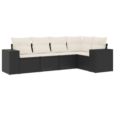 vidaXL 5 Piece Garden Sofa Set with Cushions Black Poly Rattan Modular Seating and Storage for Outdoor Use Patio Furniture Lounge Sectional Conversation