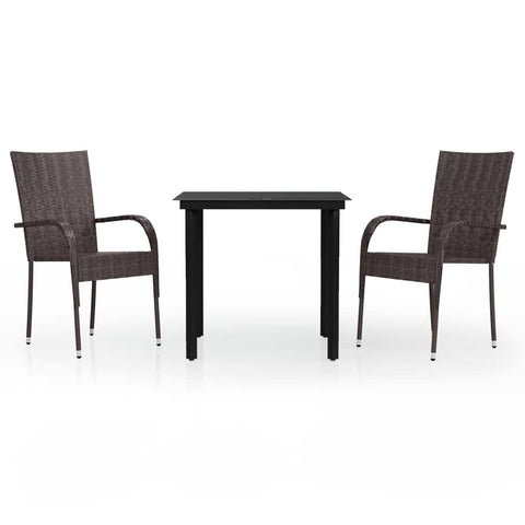 vidaXL Patio Dining Set - 3 Piece Patio Dining Table and Chair Set - Brown/Black PE Rattan & Glass - Outdoor/Garden Furniture