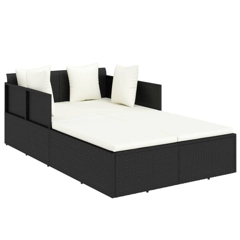 vidaXL Sunbed with Cushions - Black Poly Rattan Lounge Bed for Poolside, Patio or Garden, Weather- Outdoor Furniture with Removable Cushion Covers and Powder-Coated Steel Frame