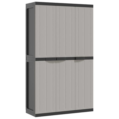 vidaXL Outdoor Storage Cabinet - Weather-Resistant Polypropylene/PP, Adjustable Shelves, Lockable, Compact Design for Garden/Balcony/Patio, Grey & Black, 38.2" x 14.6" x 65"