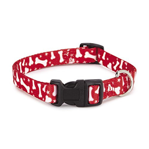 Casual Canine Nylon Pooch Patterns Dog Collar, Fits Necks 14" to 20", Red Bone