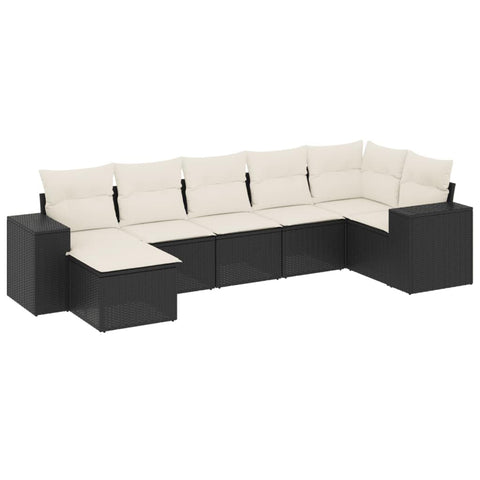 vidaXL 7 Piece Garden Sofa Set with Cushions Modular Design Outdoor Patio Furniture UV Resistant Black Cream Color Spacious Comfortable Seating Sectional for Poly Rattan Lounge