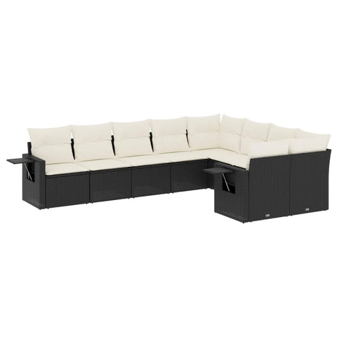 vidaXL Patio Sofa Set with Cushions 9 Piece, Outdoor Conversation Set, Sectional Sofa for Balcony Garden, Modern Style, Black Poly Rattan