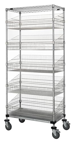 QUANTUM STORAGE SYSTEMS WRC74-1824CSG-5BSK Solid Wire Basket Wheels Shelves Chrome 5 Baskets 2 Shelves 80" H x 24" W x 18" D