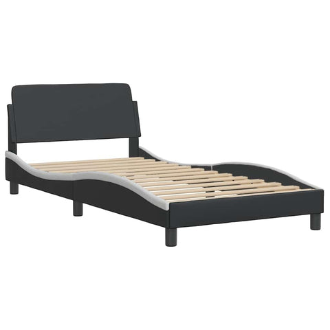 vidaXL Single Bed Frame with Headboard - Black/White, Faux Leather, Plywood Slats, 39.4"x74.8" Mattress Size, Modern Design