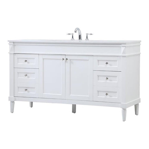 Elegant Decor Indoor Modern Under Sink Bathroom Fixtures Storage Organizer Cabinet 60 inch Single Bathroom Vanity - White