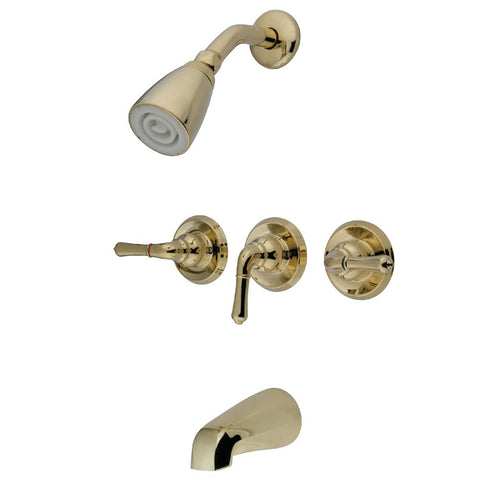 Kingston Brass KB232 Magellan Tub and Shower Faucet with 3-Magellan Handle, Polished Brass,5-Inch Spout Reach