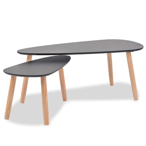 vidaXL Coffee Table Set 2 Piece, End Table with Wood Legs, Accent Side Table for Living Room Bedroom, Scandinavian, Solid Pinewood Black