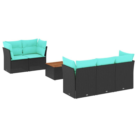vidaXL Patio Sofa Set with Cushions 6 Piece, Outdoor Conversation Set, Patio Furniture Set for Balcony Garden, Modern Style, Black Poly Rattan