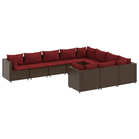 vidaXL 10 Piece Garden Sofa Set with Brown Polyrattan Cushions, Garden Living Room Set with Cushions, Garden Furniture Set, Outdoor Living Room Set