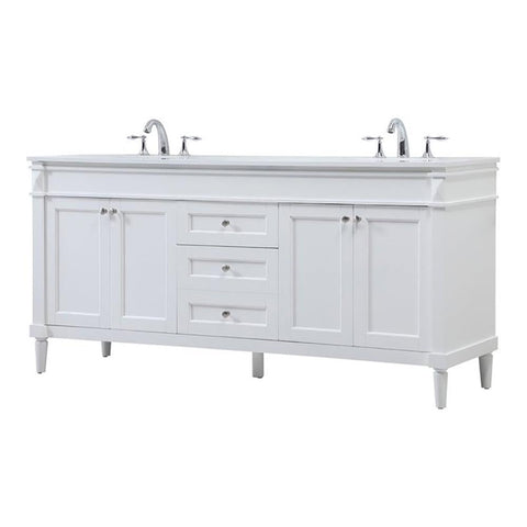 Elegant Decor Indoor Modern Under Sink Bathroom Fixtures Storage Organizer Cabinet 72 inch Double Bathroom Vanity - White