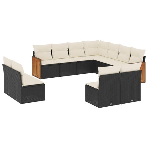 vidaXL Patio Sofa Set with Cushions 11 Piece, Outdoor Conversation Set, Sectional Sofa for Balcony Garden, Modern Style, Black Poly Rattan
