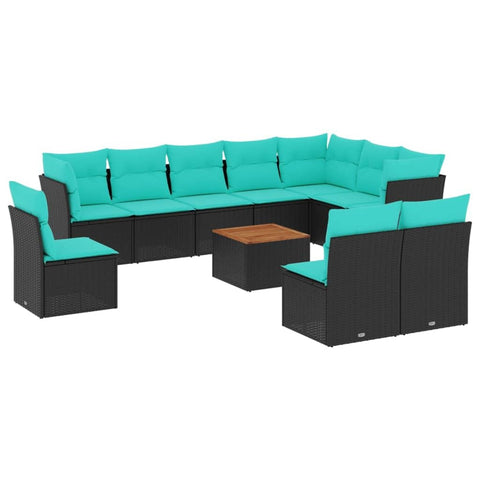 vidaXL Patio Sofa Set with Cushions 11 Piece, Outdoor Conversation Set with Storage, Patio Furniture Set, Modern Style, Black Poly Rattan