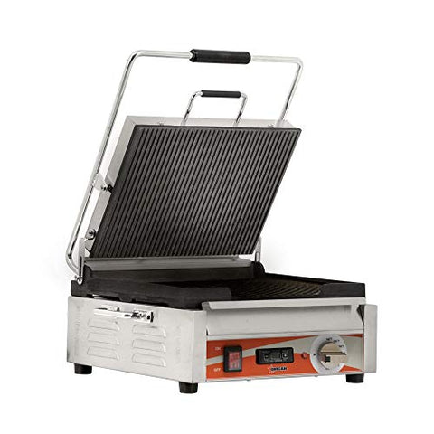 12? X 15? SINGLE PANINI GRILL WITH GROOVED TOP AND BOTTOM GRILL SURFACE WITH TIMER