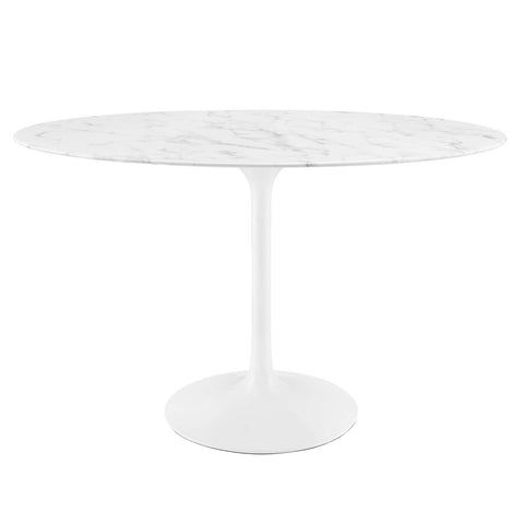 Modway Lippa 48" Oval-Shaped Mid-Century Modern Dining Table with Artificial Marble Top and White Base