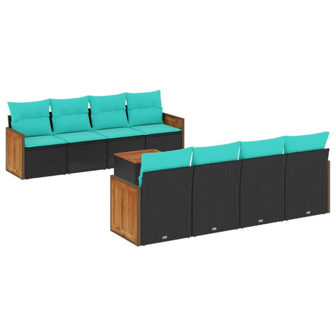 vidaXL Patio Sofa Set with Cushions 9 Piece, Outdoor Conversation Set with Storage, Patio Furniture Set, Modern Style, Black Poly Rattan