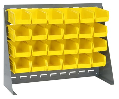 Quantum Storage Systems QBR-2721-220-24YL Solid Louvered Panel Bins Bench Rack 9 Shelves 24 Ultra Stack & Hang Yellow Bins 21" H x 28" W x 8" D