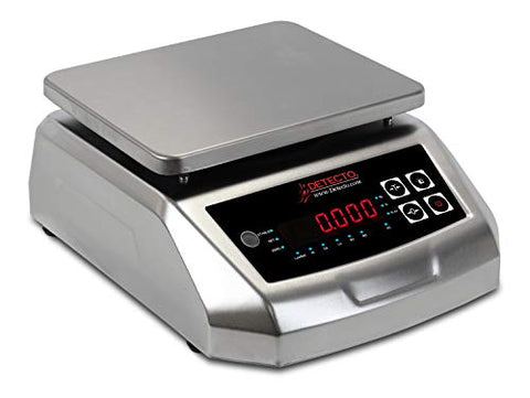 DETECTO WPB-65, IP68 Waterproof, Legal-for-Trade, NTEP Approved, Bench/Portion Scale, 65 lb x 0.5oz / 30 kg x 10 g Capacity, Stainless Steel