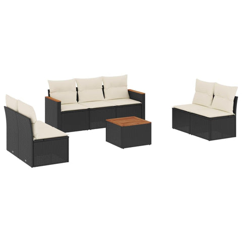 vidaXL Patio Sofa Set with Cushions 8 Piece, Outdoor Conversation Set, Sectional Sofa for Balcony Garden, Modern Style, Black Poly Rattan