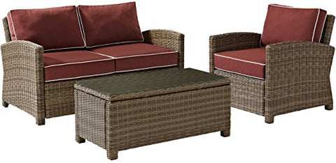 Bradenton 3Pc Wicker Outdoor Loveseat Patio Furniture Set Sangria/Weathered Brown - Loveseat, Arm Chair, & Coffee Table