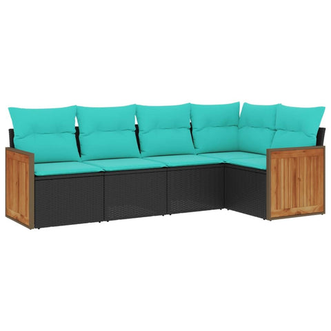 vidaXL Patio Sofa Set with Cushions 5 Piece, Outdoor Conversation Set with Storage, Patio Furniture Set, Modern Style, Black Poly Rattan