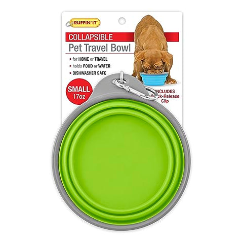 Ruffin It Collapsible Bowl, 17oz Small, Variety of Colors Pink, Green Or Blue