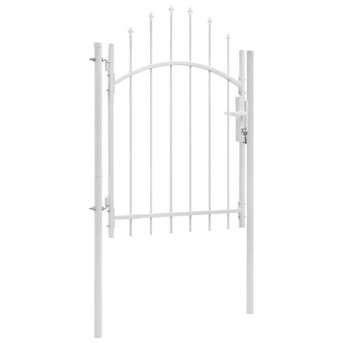 vidaXL Fence Gate, Metal Fence Post for Outdoor Patio Backyard Lawn Landscape, Garden Gate for Doorway Entrance Driveway, Steel White