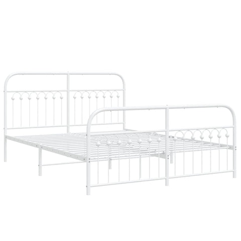 vidaXL Metal Bed Frame - 59.1"x78.7" White - Durable Steel Frame with Headboard/Footboard - Extra Storage Space - Mattress Not Included