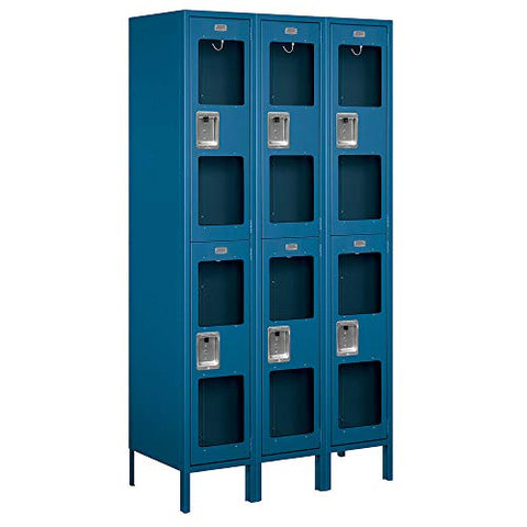 Salsbury Industries S-52368BL-U 15" Double Tier, 3 Wide x 6 Feet High x 18 Inches Deep, Unassembled See-Through Metal Locker, Blue