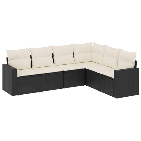 vidaXL Patio Sofa Set with Cushions 6 Piece, Patio Furniture Conversation Set, Outdoor Sectional Sofa for Balcony Garden, Black Poly Rattan