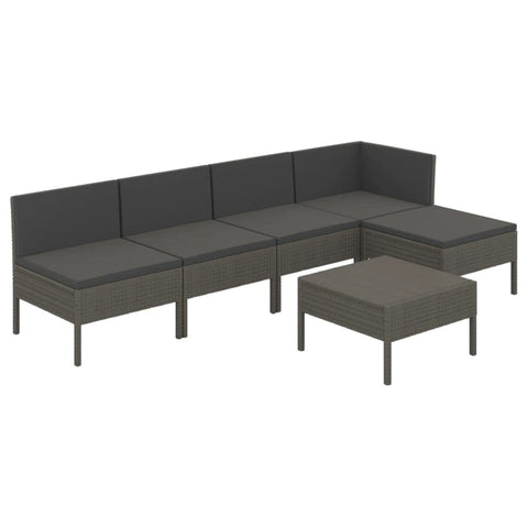 vidaXL Patio Lounge Set 6 Piece, Patio Furniture Set for Outside, Sectional Sofa with Cushions, Sofa, Farmhouse Modern, Poly Rattan Gray