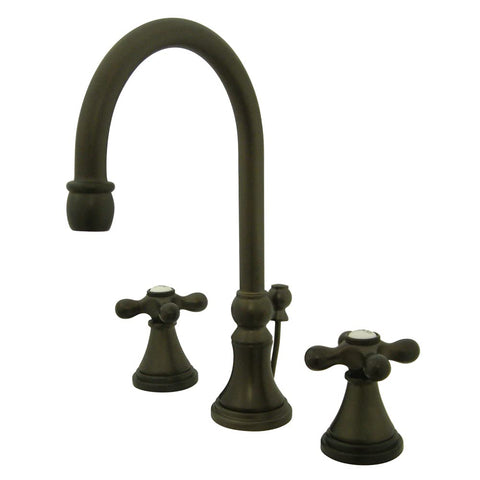 Kingston Brass KS2985AX Governor Widespread Lavatory Faucet with Brass Pop-Up with Metal Cross Handle, Oil Rubbed Bronze