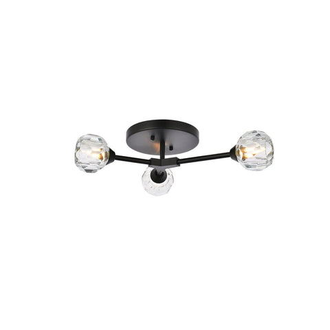 Elegant Lighting Zayne 3-Light Modern Crystal Flush Mount in Black