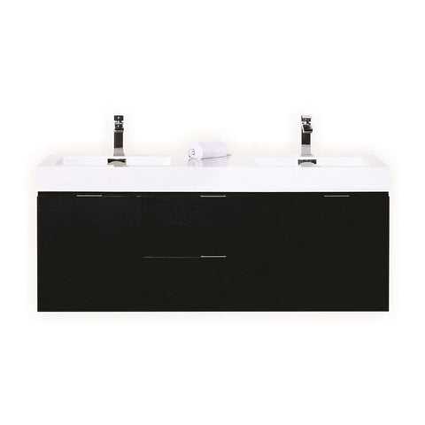 Kubebath Bliss 60" Black Double Sink Wall Mount Floating Modern Bathroom Vanity
