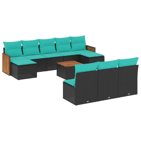 vidaXL Patio Sofa Set with Cushions 11 Piece, Outdoor Conversation Set with Storage, Patio Furniture Set, Modern Style, Black Poly Rattan