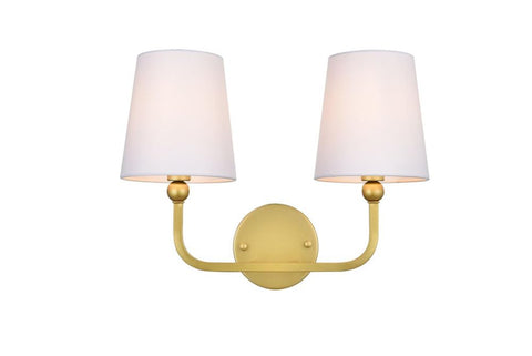 Living District Colson 2-Light Metal & Fabric Bath Sconce in Brass/White
