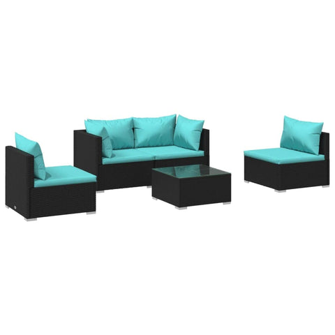 vidaXL Patio Lounge Set 5 Piece, Patio Furniture Set for Outdoor Garden, Sectional Sofa with Cushions, Corner Sofa, Poly Rattan Black