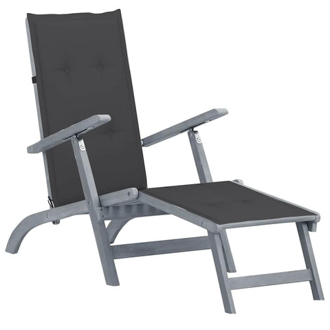 vidaXL Deckchair, Patio Lounge Chair with Adjustable Backrest, Folding Sunlounger with Cushion, Sunbed for Poolside Porch, Solid Acacia Wood