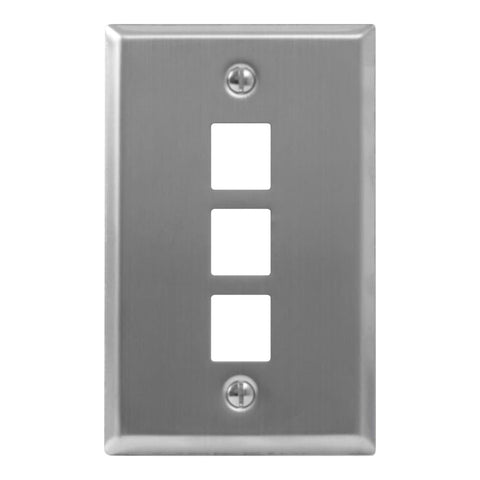 ICC 3-Port Keystone Wall Plate (1 Pack), UL Listed, Stainless Steel, Single Gang Wall Plate for RJ45 Modular Jack and Inserts, Brushed Finish