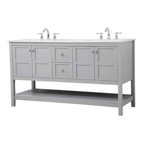 Elegant Decor Theo 60" Steel and Solid Wood Single Bathroom Vanity in Gray