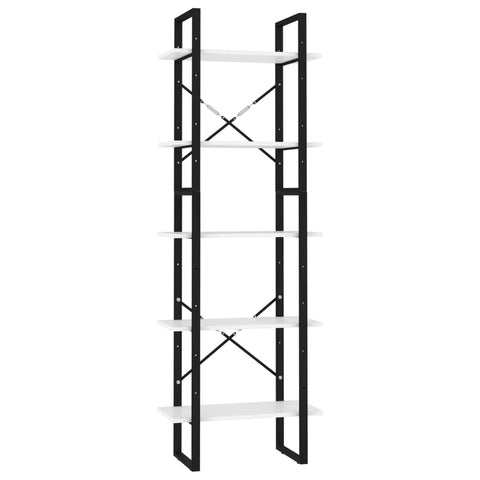 vidaXL Modern 5-Tier Book Cabinet - Engineered Wood and Metal, White, Freestanding Book Shelf and Storage Rack - 23.6"x11.8"x68.9"
